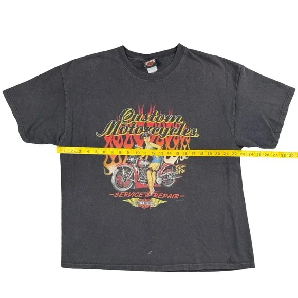 Harley Davidson Pin Up Girl Flame T Shirt Augusta GA XL 2011 - Picture 6 of 7